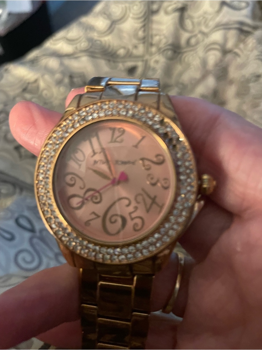 Betsey Johnson Rose Gold Tone Watch with Pink Dial and Crystal Bezel - Picture 2 of 5